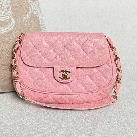 香奈兒/Chanel 中古元寶腋下包 粉色金扣荔枝皮