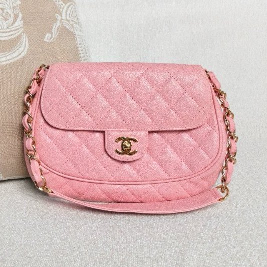 香奈兒/Chanel 中古元寶腋下包 粉色金扣荔枝皮-0