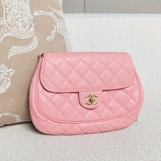 香奈兒/Chanel 中古元寶腋下包 粉色金扣荔枝皮-2