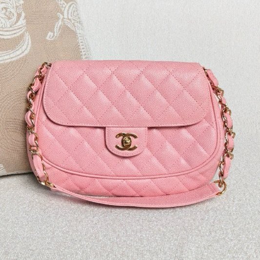 香奈兒/Chanel 中古元寶腋下包 粉色金扣荔枝皮-5