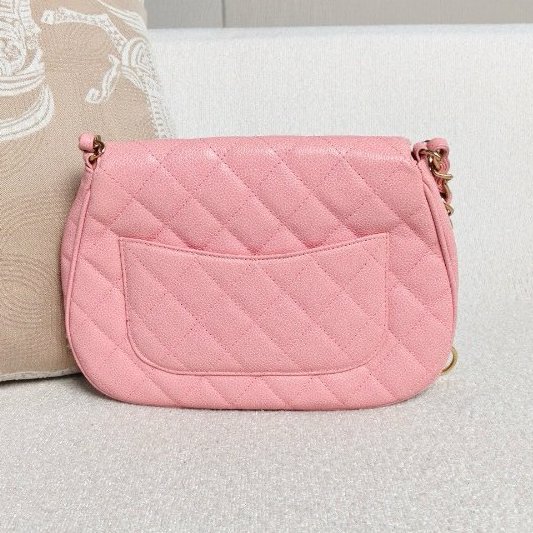 香奈兒/Chanel 中古元寶腋下包 粉色金扣荔枝皮-6