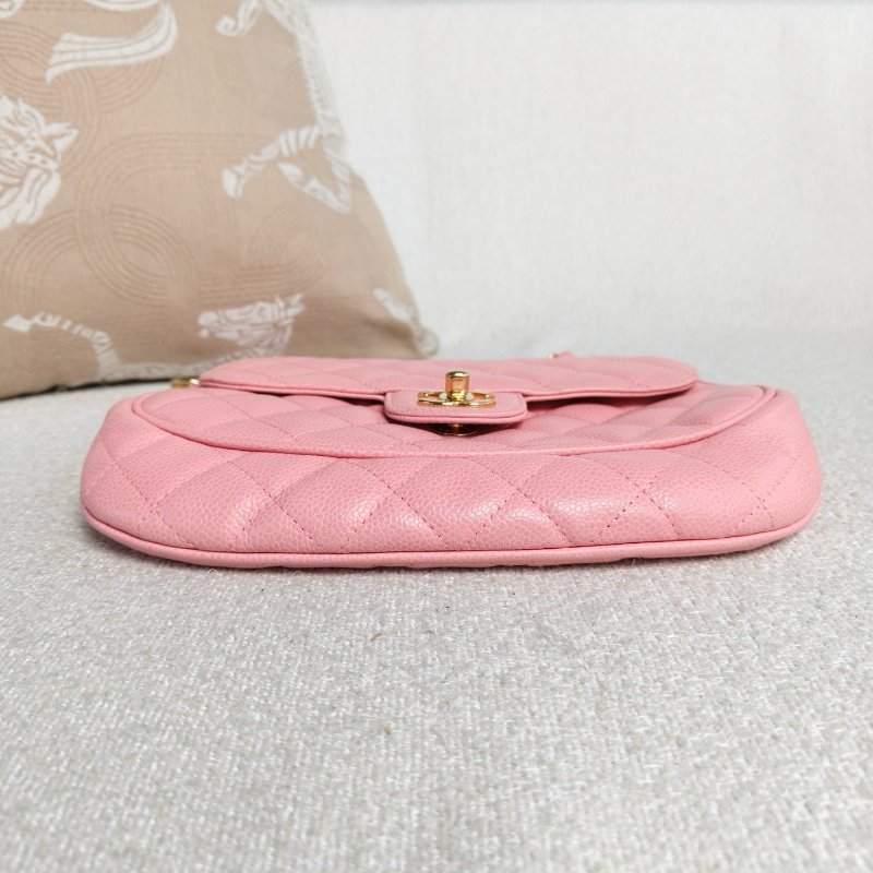 香奈兒/Chanel 中古元寶腋下包 粉色金扣荔枝皮-7