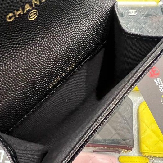 東區正精品㊣CHANEL BOY A80603 全新香奈兒黑色荔枝皮牛皮金釦釦子卡片夾零錢包 RZ4646-2