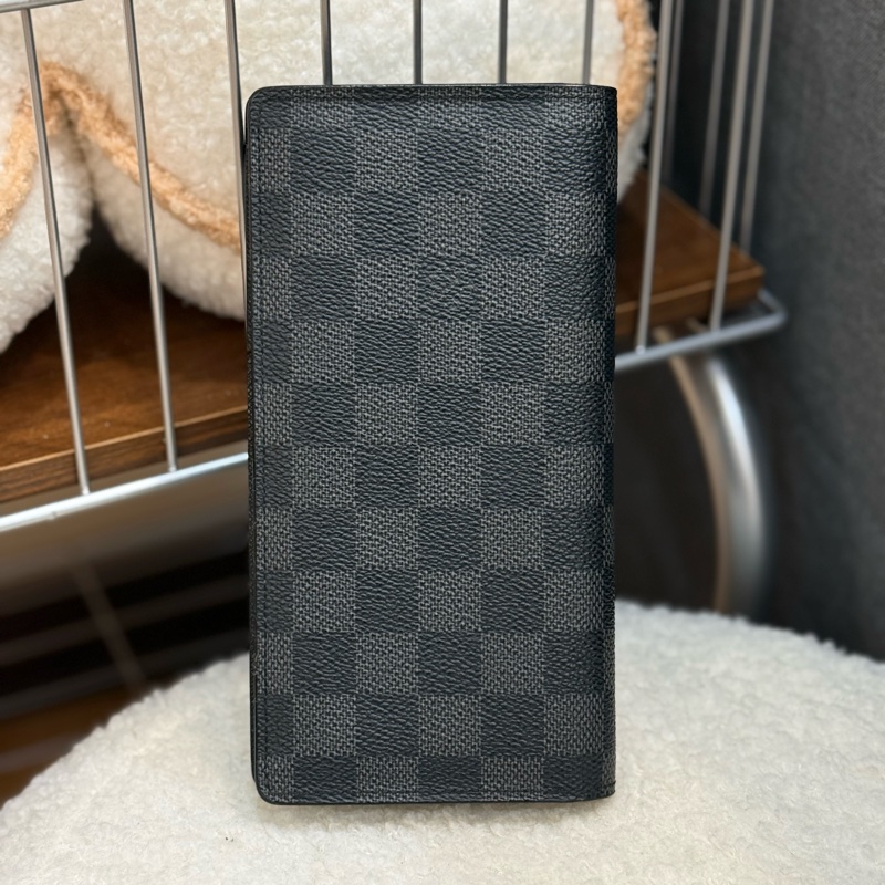 （閒置品)Lv 黑棋盤格對開長夾-0