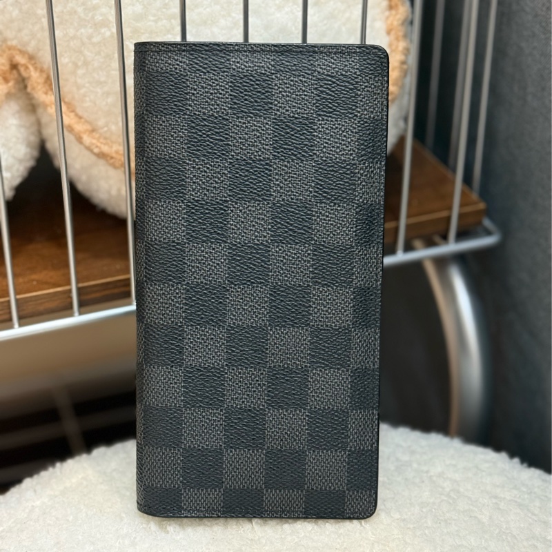 （閒置品)Lv 黑棋盤格對開長夾-1
