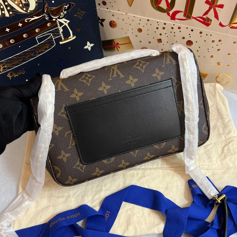 芯片款 路易威登/Louis Vuitton 老花拼黑色皮革Marceau馬爾索郵差鏈條包-1