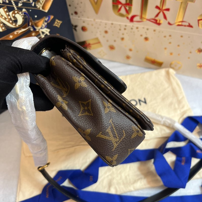 芯片款 路易威登/Louis Vuitton 老花拼黑色皮革Marceau馬爾索郵差鏈條包-2