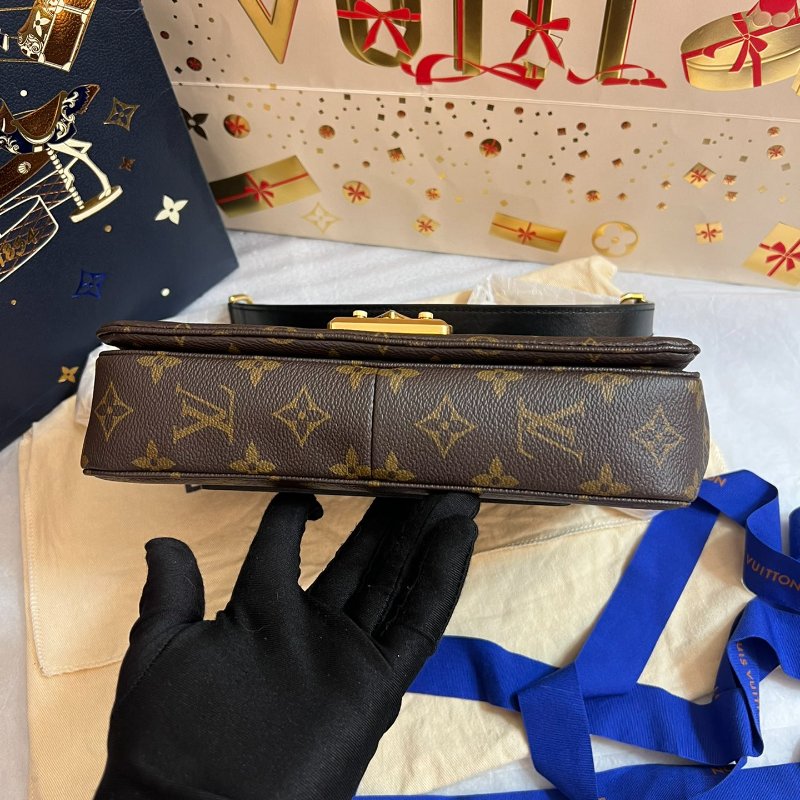 芯片款 路易威登/Louis Vuitton 老花拼黑色皮革Marceau馬爾索郵差鏈條包-4