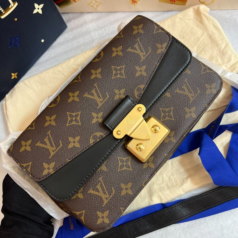 芯片款 路易威登/Louis Vuitton 老花拼黑色皮革Marceau馬爾索郵差鏈條包-5