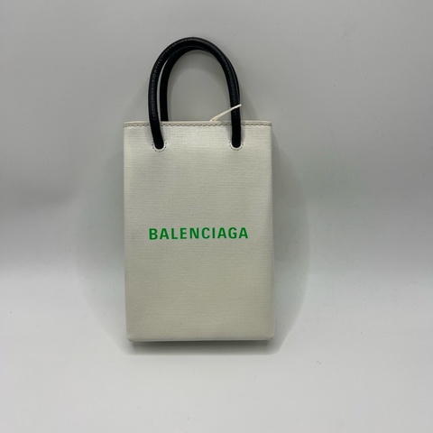 Balenciaga巴黎世家 白色手机包 字母logo设计 小牛皮托特包购物袋 可单肩斜挎 肩带可调节