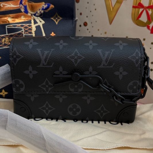 全新品 路易威登/Louis Vuitton 黑花Steamer盒子包黑色鏈條 芯片款-0