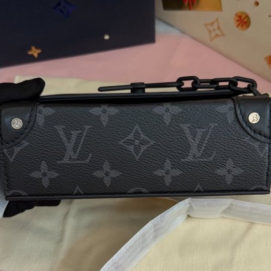 全新品 路易威登/Louis Vuitton 黑花Steamer盒子包黑色鏈條 芯片款-4