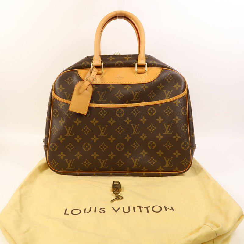 LOUIS VUITTON Monogram Deauville金扣手挽袋棕色-8