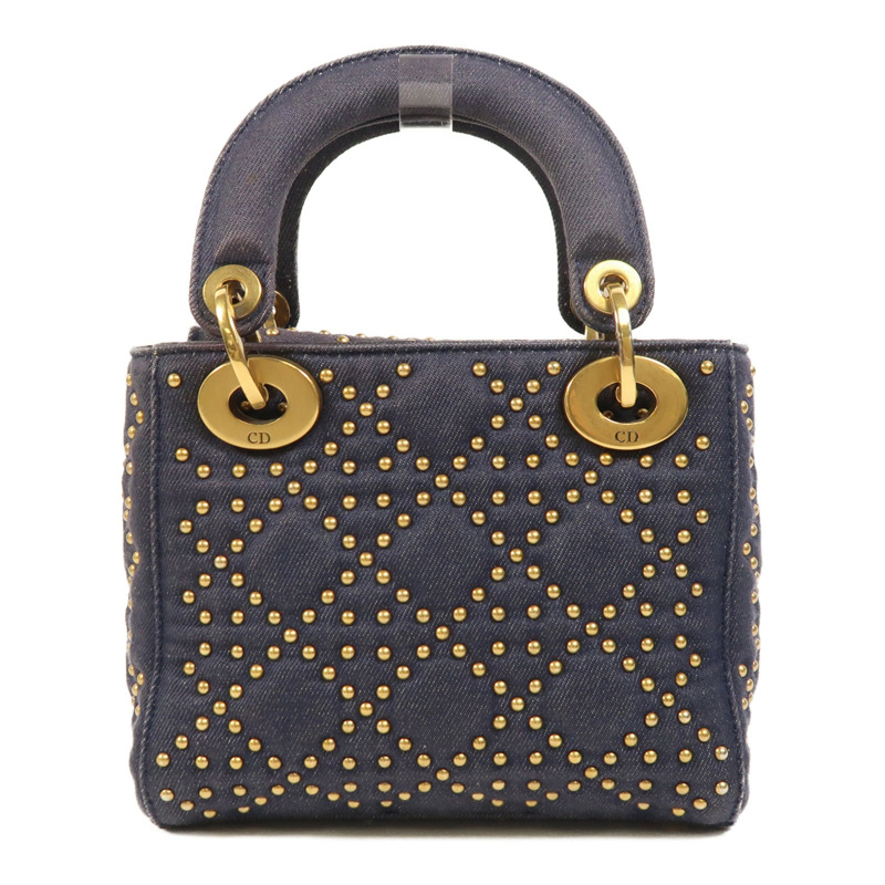 Dior 牛仔布Mini Lady Dior金扣手挽肩背兩用袋-1