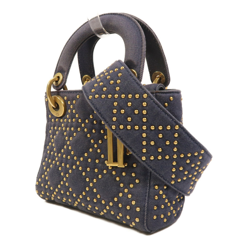 Dior 牛仔布Mini Lady Dior金扣手挽肩背兩用袋-2