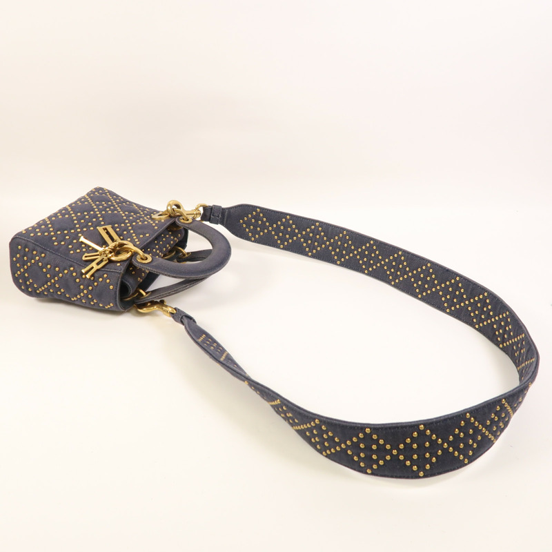 Dior 牛仔布Mini Lady Dior金扣手挽肩背兩用袋-7