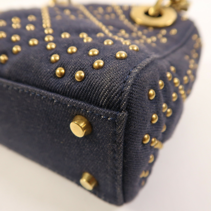 Dior 牛仔布Mini Lady Dior金扣手挽肩背兩用袋-9