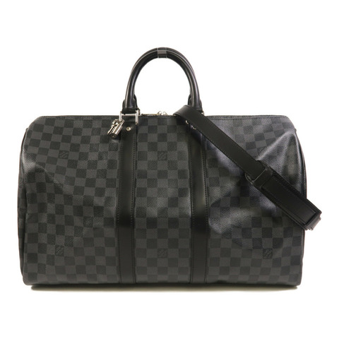 LOUIS VUITTON Damier Graphite Keepall Bandouliere 45銀扣手挽肩背兩用袋