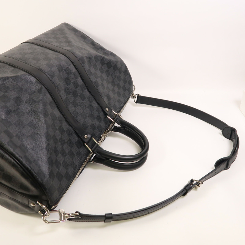 LOUIS VUITTON Damier Graphite Keepall Bandouliere 45銀扣手挽肩背兩用袋-7