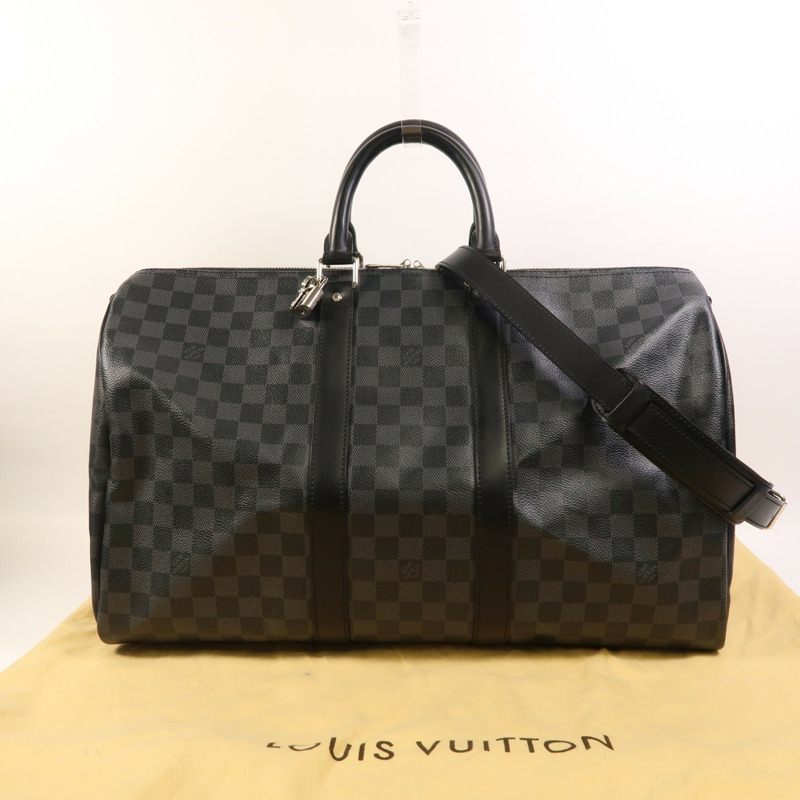 LOUIS VUITTON Damier Graphite Keepall Bandouliere 45銀扣手挽肩背兩用袋-8