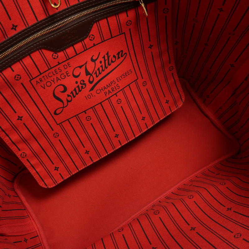 LOUIS VUITTON Damier Neverfull GM金扣肩背袋棕色-4