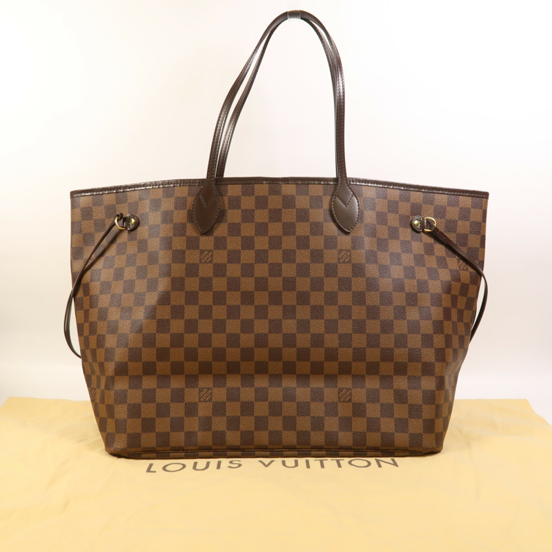 LOUIS VUITTON Damier Neverfull GM金扣肩背袋棕色-8