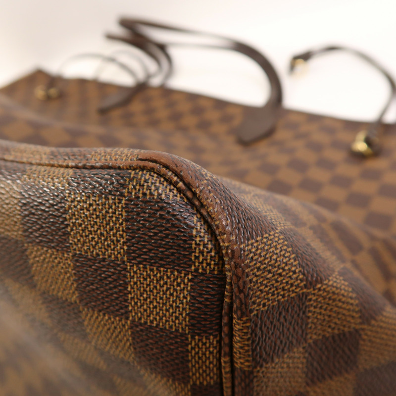 LOUIS VUITTON Damier Neverfull GM金扣肩背袋棕色-11