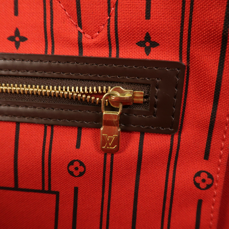 LOUIS VUITTON Damier Neverfull GM金扣肩背袋棕色-17