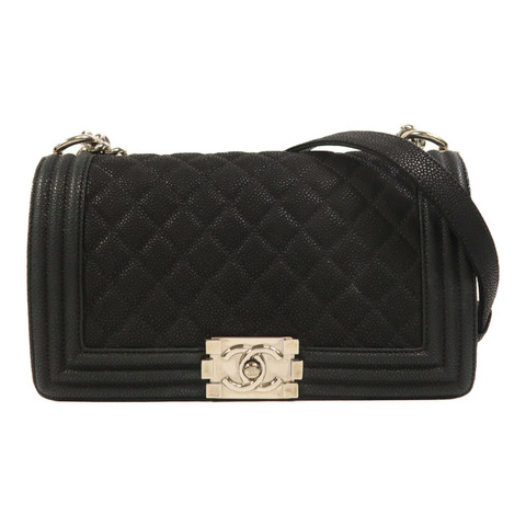 CHANEL 牛皮皮革Boy 25銀扣鏈帶肩背袋