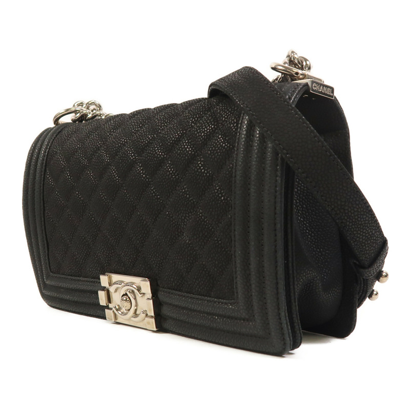 CHANEL 牛皮皮革Boy 25銀扣鏈帶肩背袋-2