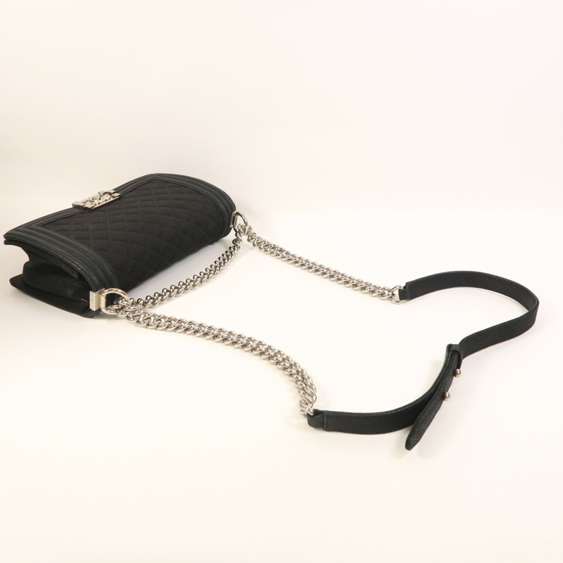 CHANEL 牛皮皮革Boy 25銀扣鏈帶肩背袋-8