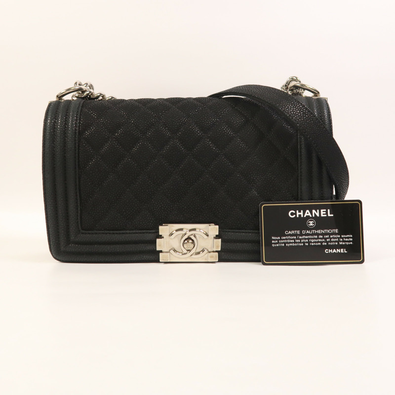 CHANEL 牛皮皮革Boy 25銀扣鏈帶肩背袋-9