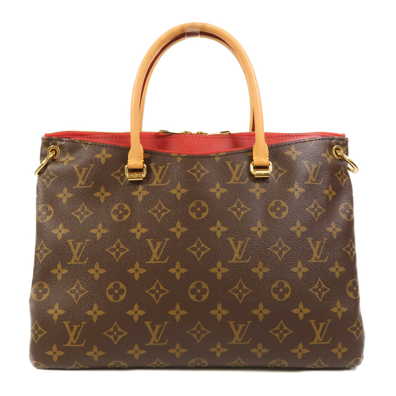 LOUIS VUITTON Monogram Pallas金扣手挽肩背兩用袋棕色/紅色-1