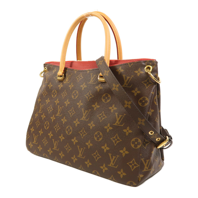 LOUIS VUITTON Monogram Pallas金扣手挽肩背兩用袋棕色/紅色-2