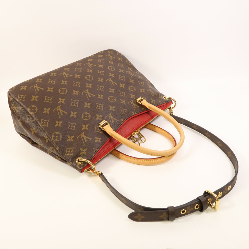 LOUIS VUITTON Monogram Pallas金扣手挽肩背兩用袋棕色/紅色-9