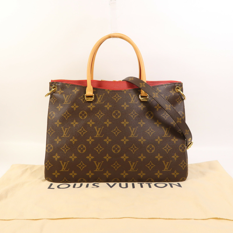 LOUIS VUITTON Monogram Pallas金扣手挽肩背兩用袋棕色/紅色-10