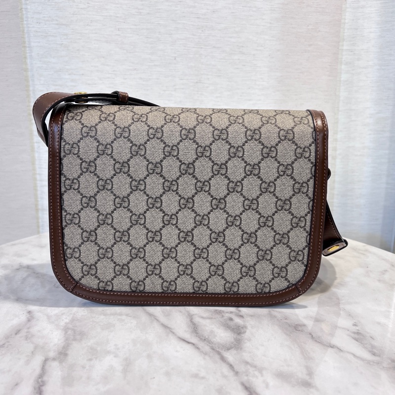 Gucci Pvc 咖牛皮金釦1955馬銜下蓋肩斜背包-1