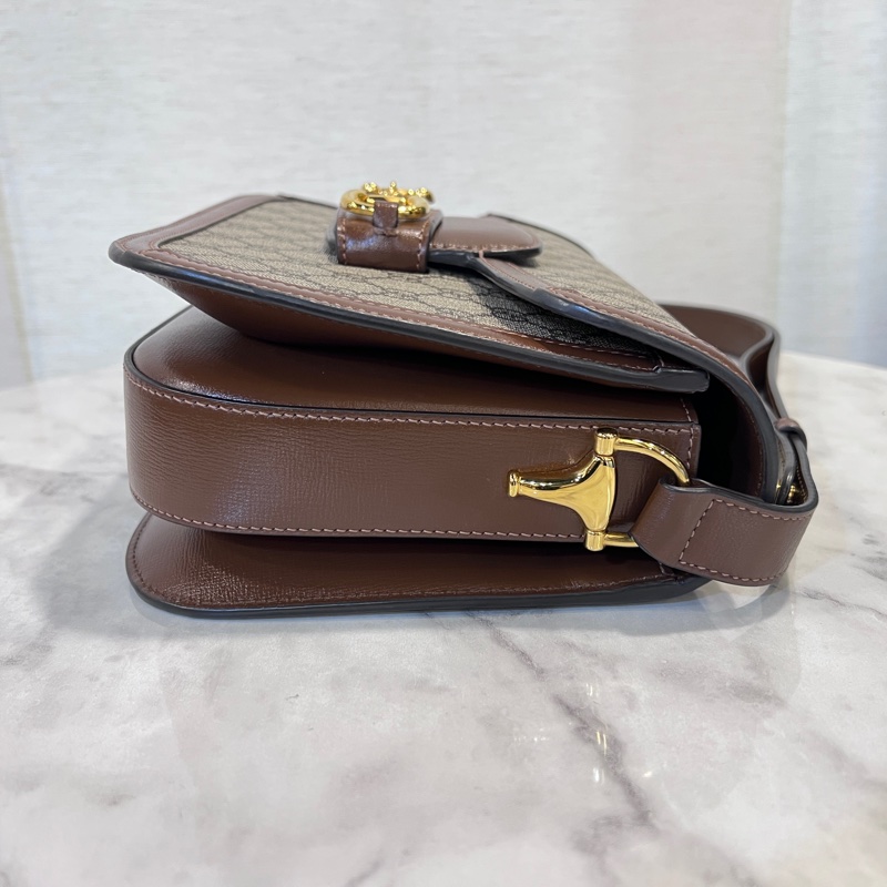 Gucci Pvc 咖牛皮金釦1955馬銜下蓋肩斜背包-3