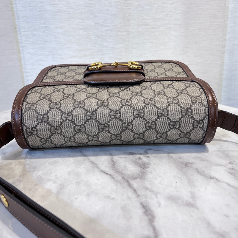 Gucci Pvc 咖牛皮金釦1955馬銜下蓋肩斜背包-4