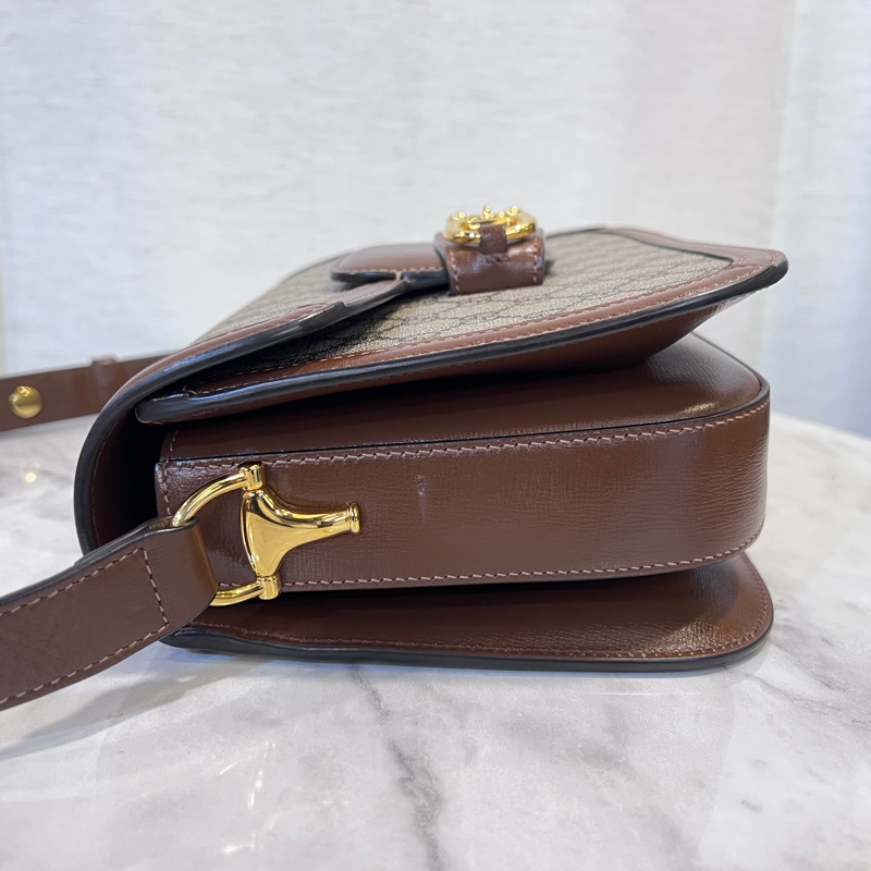 Gucci Pvc 咖牛皮金釦1955馬銜下蓋肩斜背包-5