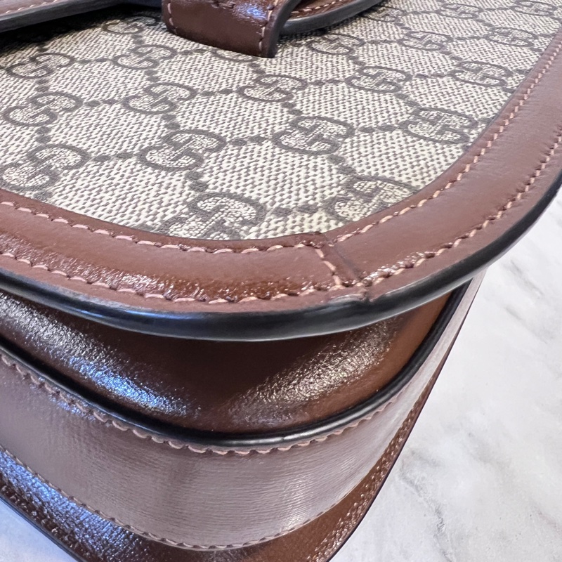 Gucci Pvc 咖牛皮金釦1955馬銜下蓋肩斜背包-6
