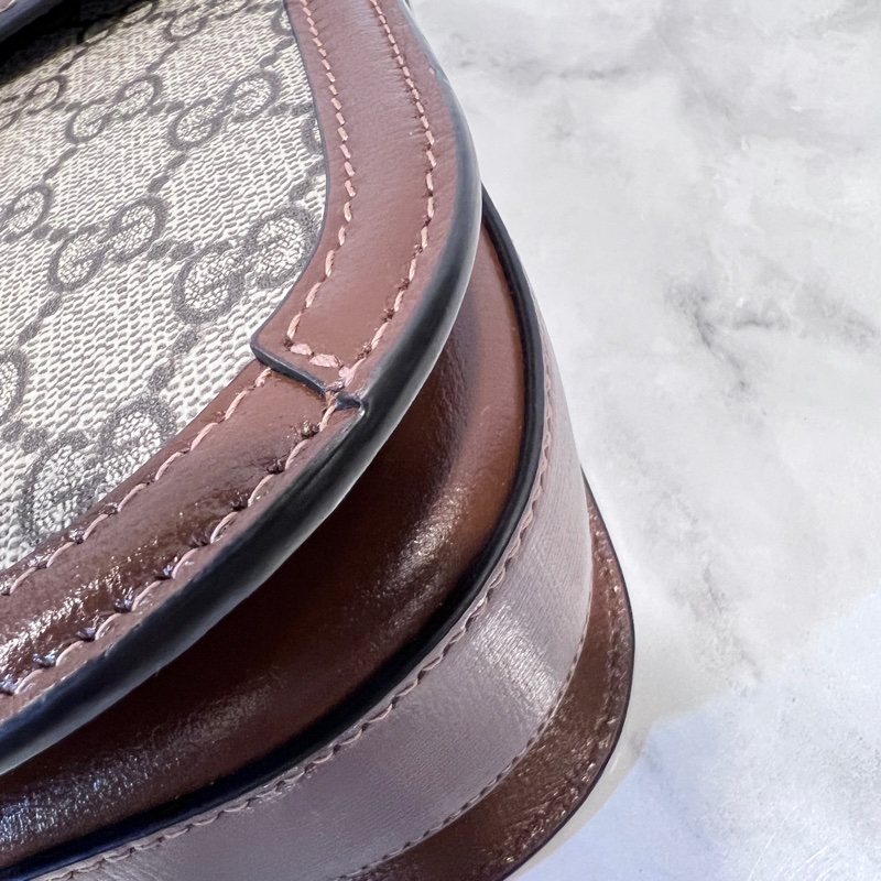 Gucci Pvc 咖牛皮金釦1955馬銜下蓋肩斜背包-7