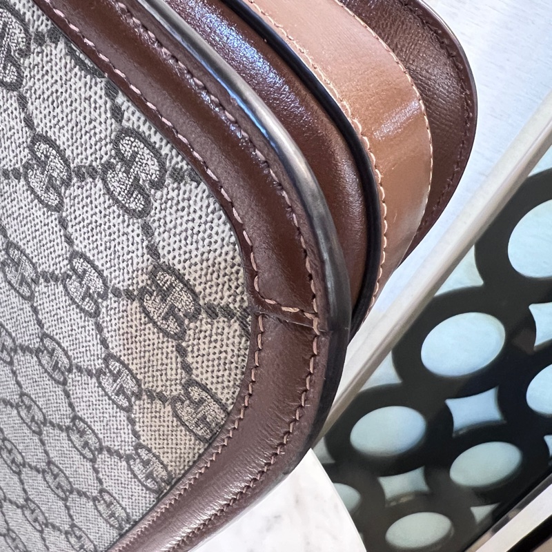 Gucci Pvc 咖牛皮金釦1955馬銜下蓋肩斜背包-8