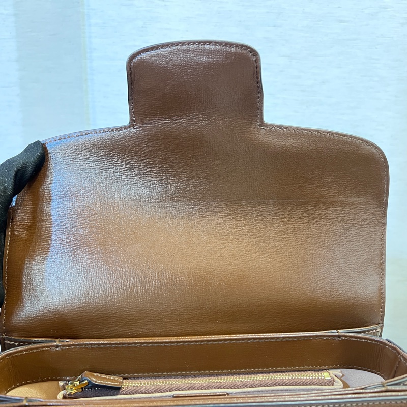 Gucci Pvc 咖牛皮金釦1955馬銜下蓋肩斜背包-11