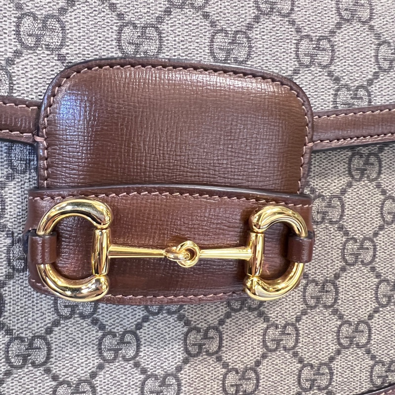 Gucci Pvc 咖牛皮金釦1955馬銜下蓋肩斜背包-12