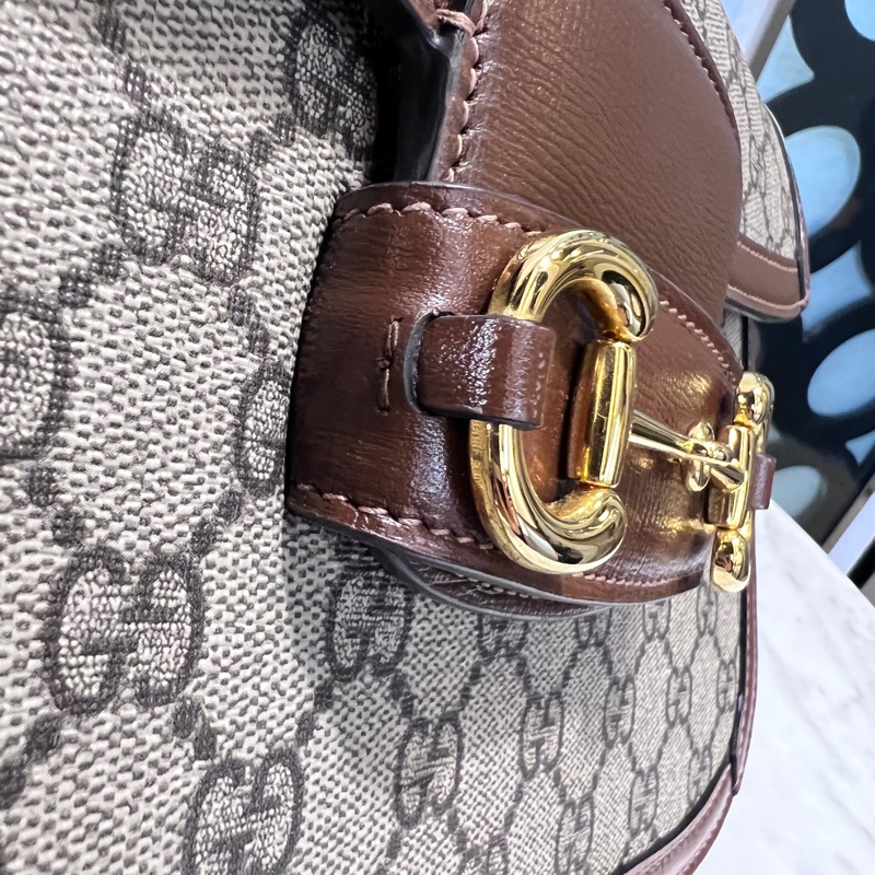 Gucci Pvc 咖牛皮金釦1955馬銜下蓋肩斜背包-13