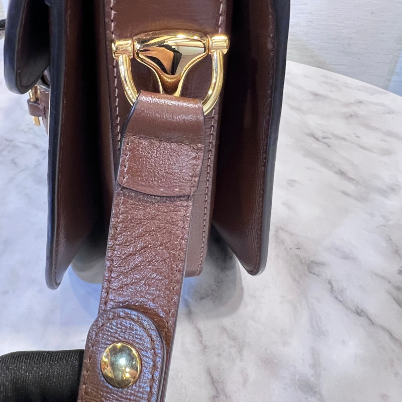 Gucci Pvc 咖牛皮金釦1955馬銜下蓋肩斜背包-15