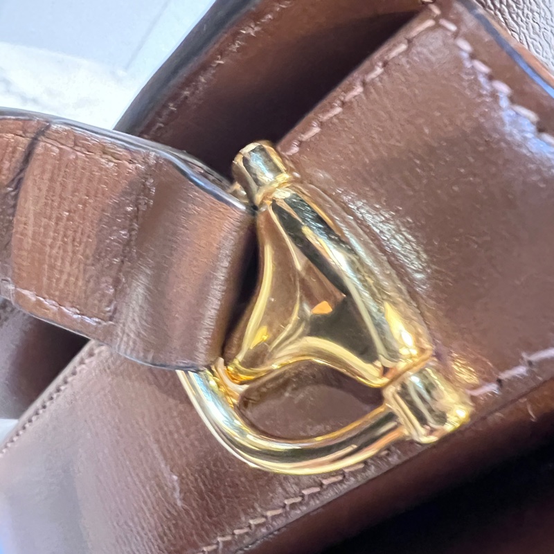 Gucci Pvc 咖牛皮金釦1955馬銜下蓋肩斜背包-19