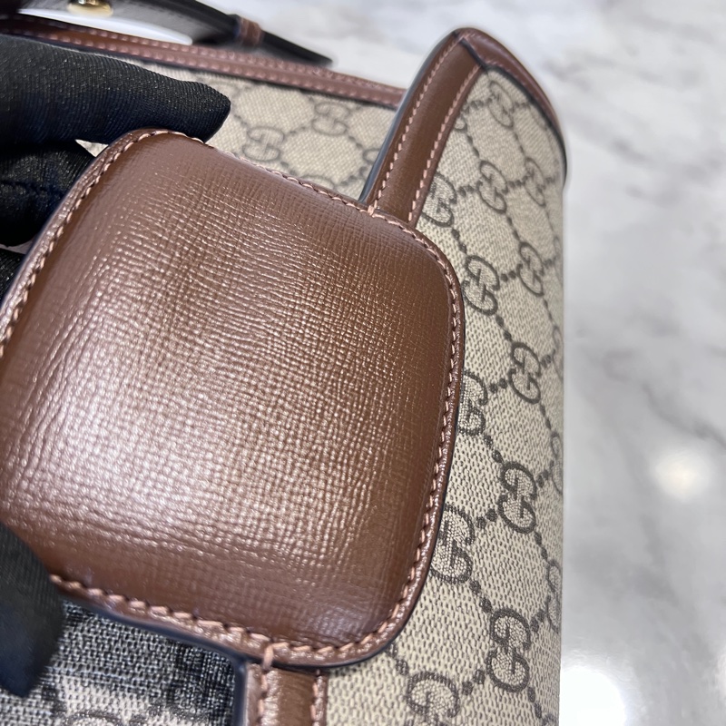 Gucci Pvc 咖牛皮金釦1955馬銜下蓋肩斜背包-21