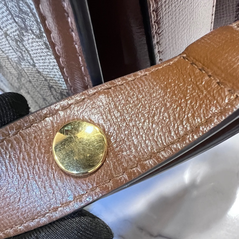 Gucci Pvc 咖牛皮金釦1955馬銜下蓋肩斜背包-23